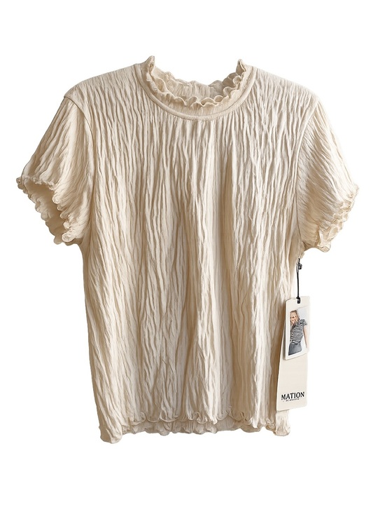 Nation LTD Tops - NWT Nation Los Angeles Cream Smocked Ruffle Top XXL Anthropologie basic cotton